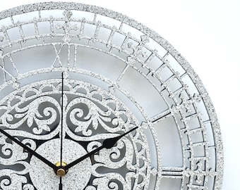 Pebble Stone Effect Clock Silent Non Ticking Roman Numerals  Wall Ornament Gift Grey Large Clock