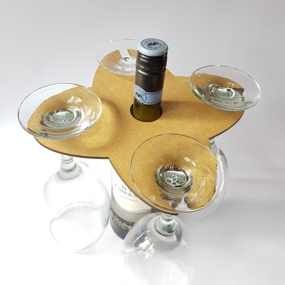 Wooden Wine Butler Wine Glass Caddy Holder Natural Plywood or MDF Blank Can Be Painted Decoupage Home Decor