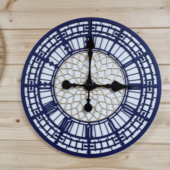 Big Ben Wall Clock Blue or Black Silent Non Ticking Roman Numerals