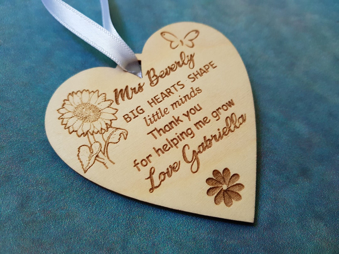 Thank You Teacher Personalised Wooden Heart Engraved Flowers Gift ...