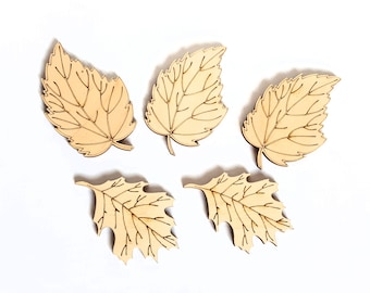 Wooden Leaves Birch Plywood Shapes for Crafts DIY Projects Embellishment Decorations