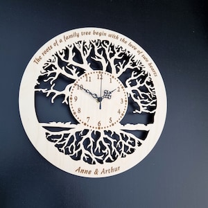 Tree Of Life Personalised Wooden Wall Clock Silent NonTicking Roman or Arabic Numerals Gift