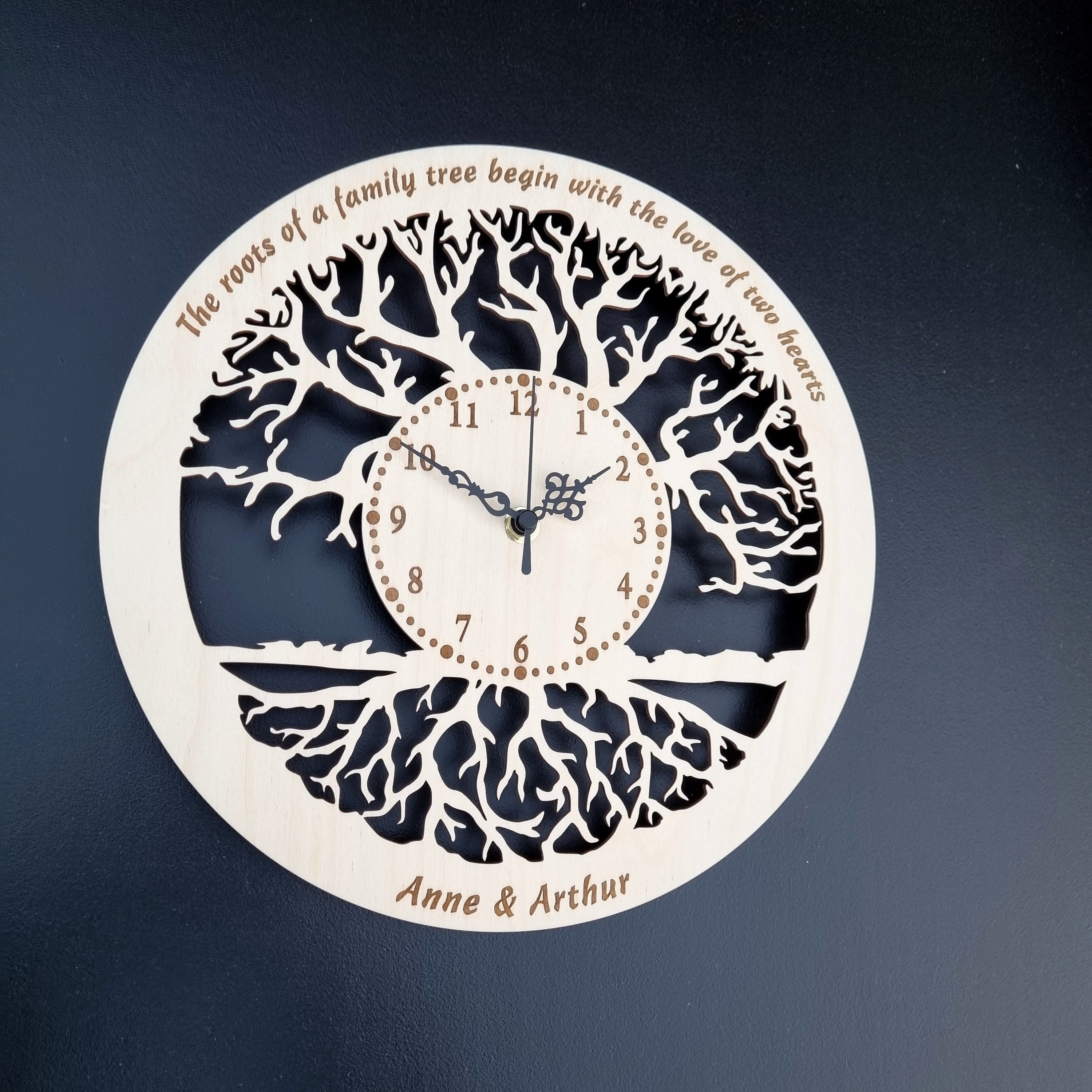 Tree of Life Personalised Wooden Wall Clock Silent Nonticking