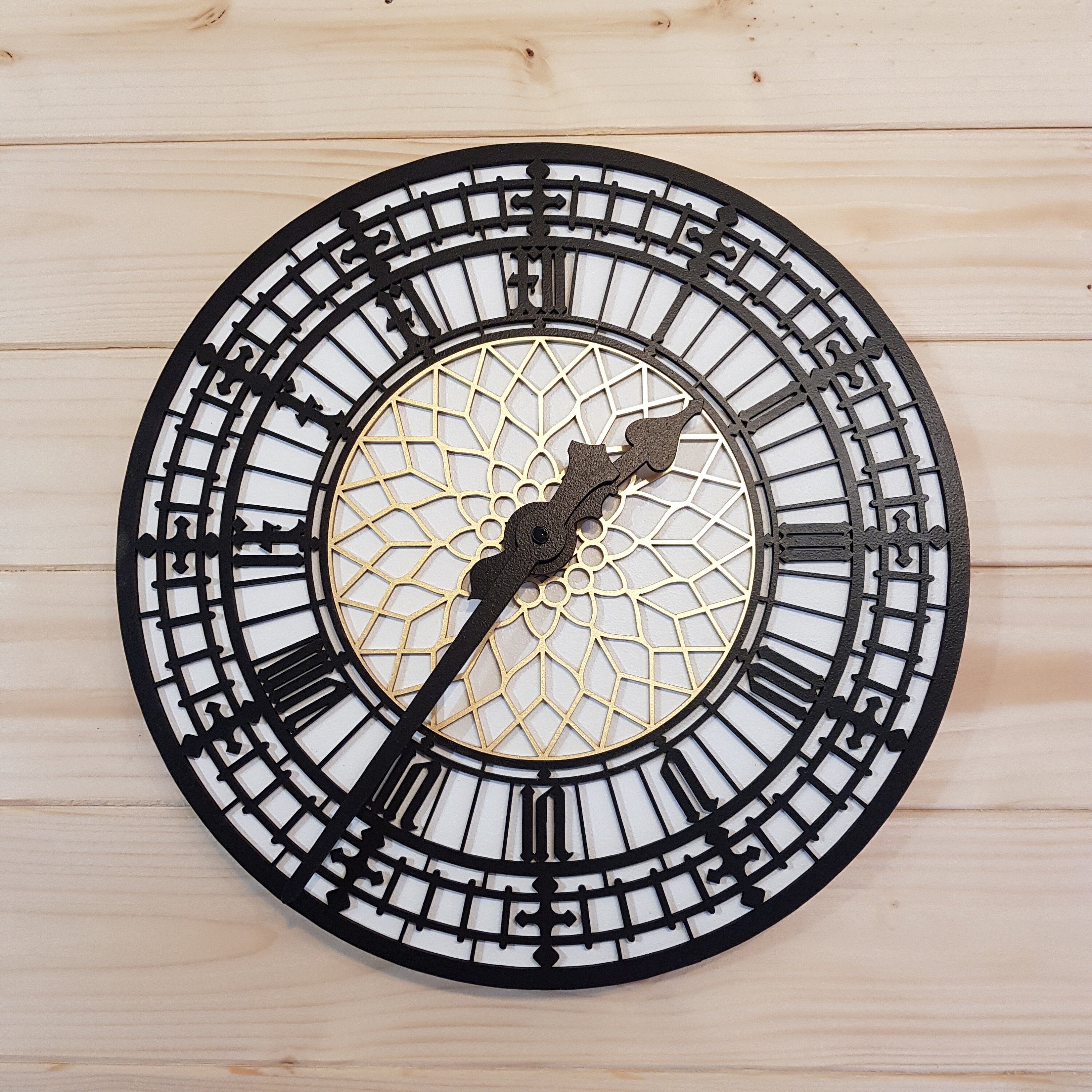 Big Ben Wall Clock Silent Non Ticking Roman Numerals Wooden Etsy