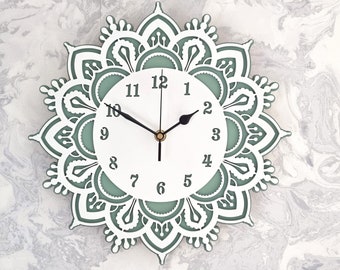 Any Colour Mandala Wall Clock Silent Non Ticking 30cm or 55cm Large Clock Wall Ornament Gift