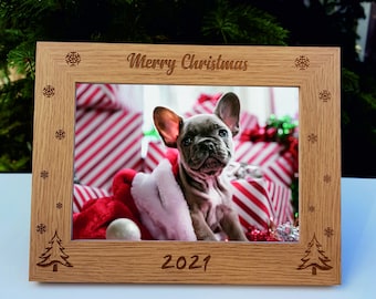 Merry Christmas 2026 or Any Other Text Photo Frame, Personalised Family Friends Parents Couples Christmas Gift Keepsake
