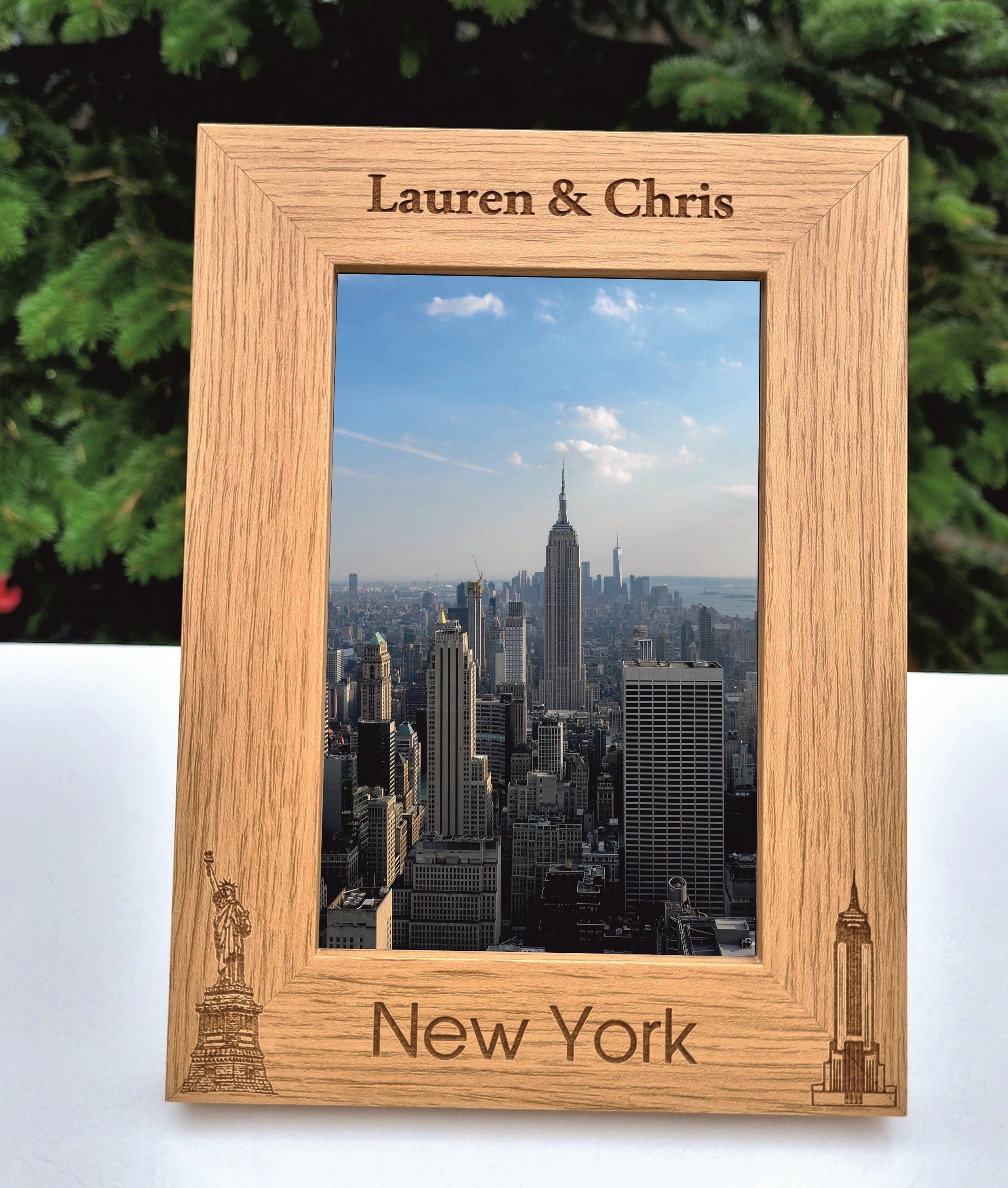 New York Skyline Personalised Wooden Photo Frame NYC Keepsake Gift