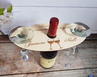 Personalised Wine Butler Engraved Wooden Wine Glass Caddy Holder Friend Bridesmaid Unique Gift