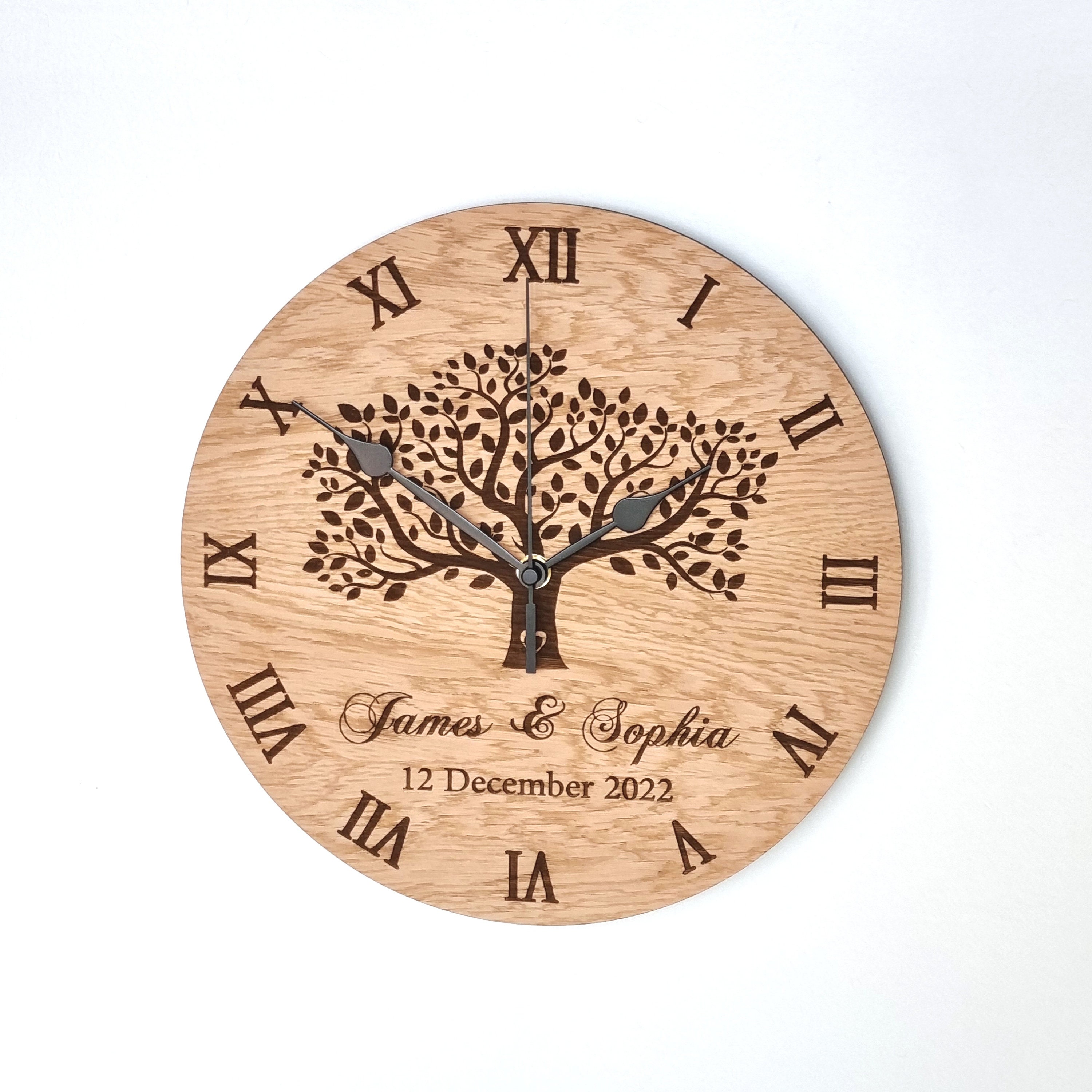 Oak Family Tree Wall Clock Silent Nonticking Roman or Arabic
