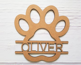 Wooden Paw Print Monogram Personalised Pet Dog Name Sign Tag Crafts Plaque Gift