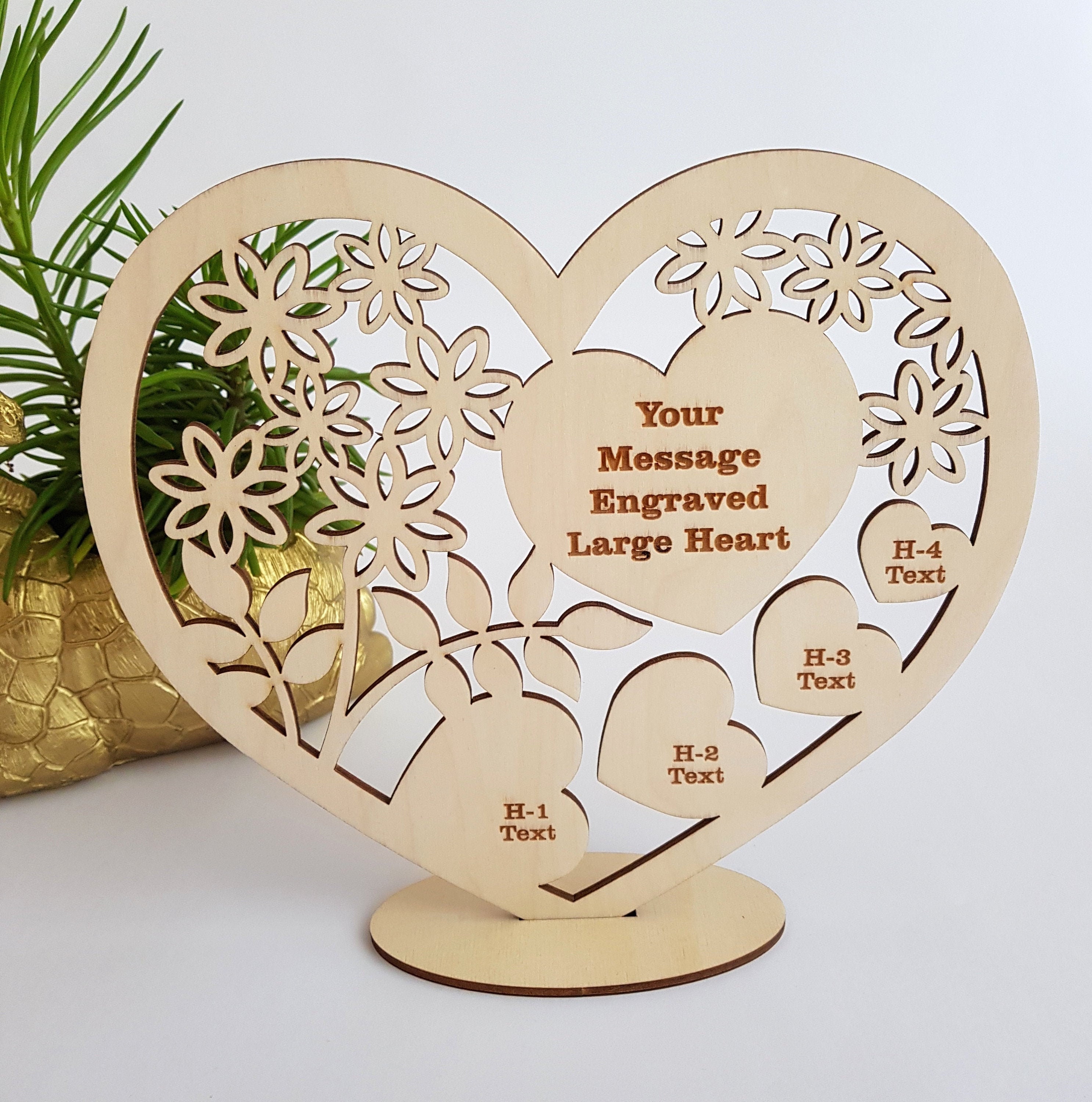 Personalised Wooden Love Heart Engraved Freestanding Gift Any