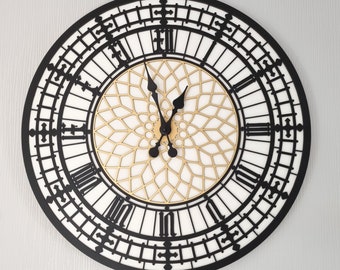 Big Ben Wall Clock Blue or Black Silent Non Ticking Roman Numerals Wooden Wall Clock Ornament Handmade Gift