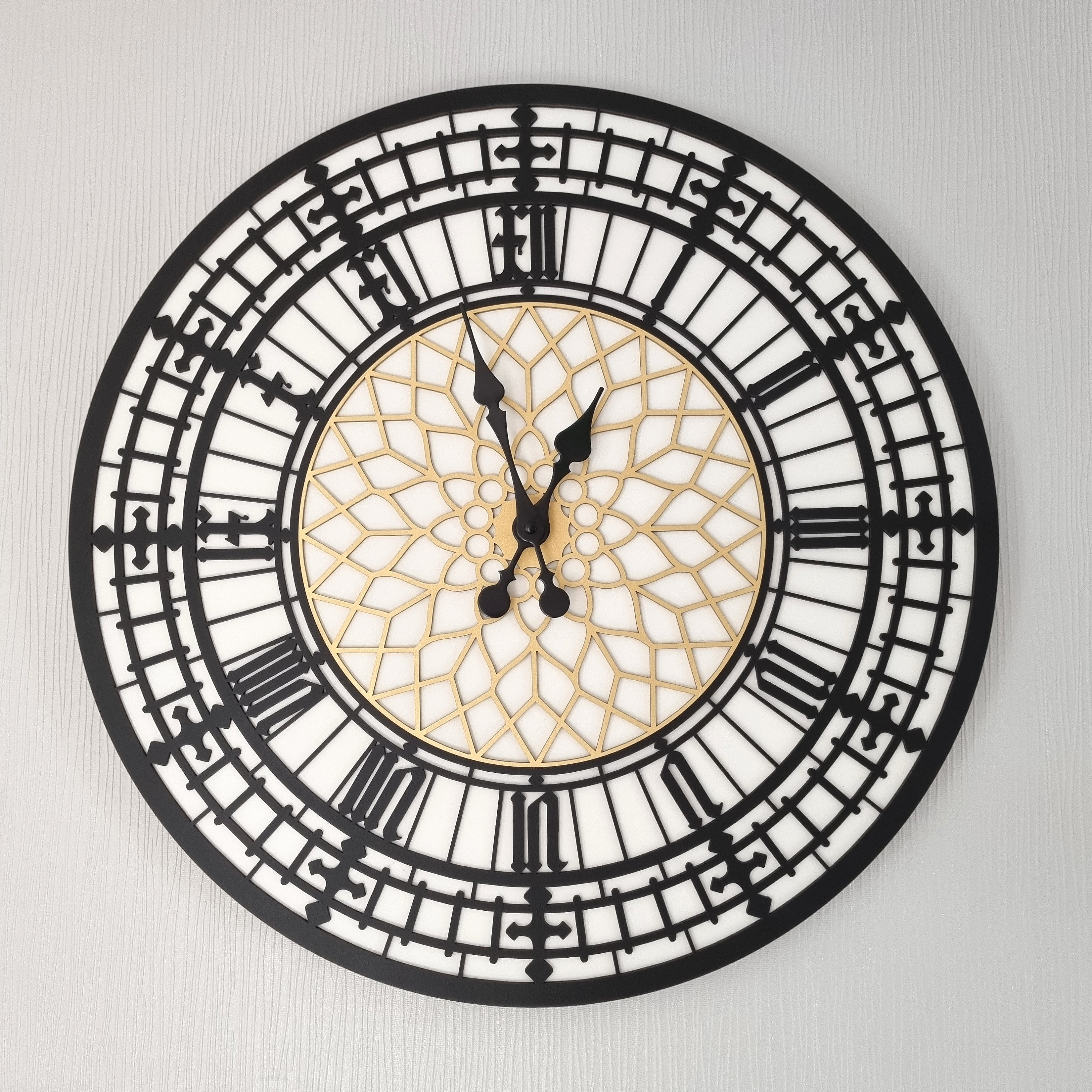 Big Ben Wall Clock Blue or Black Silent Non Ticking Roman Numerals