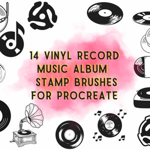 Vinylplaten Procreate Stamps Vintage Muziek & Platenspeler Borstels voor DJ Retro Album Art en Procreate Brush Pack