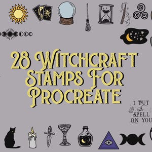 Witchy Themed Stamp Brushes for Procreate | 28 Witchcraft Mystical Hand Drawn Stamps | Graphics | Pattern| Digital Download