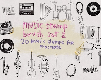 Music Procreate Stamps: Vinyl, Instruments Brush Set (Digital Download)