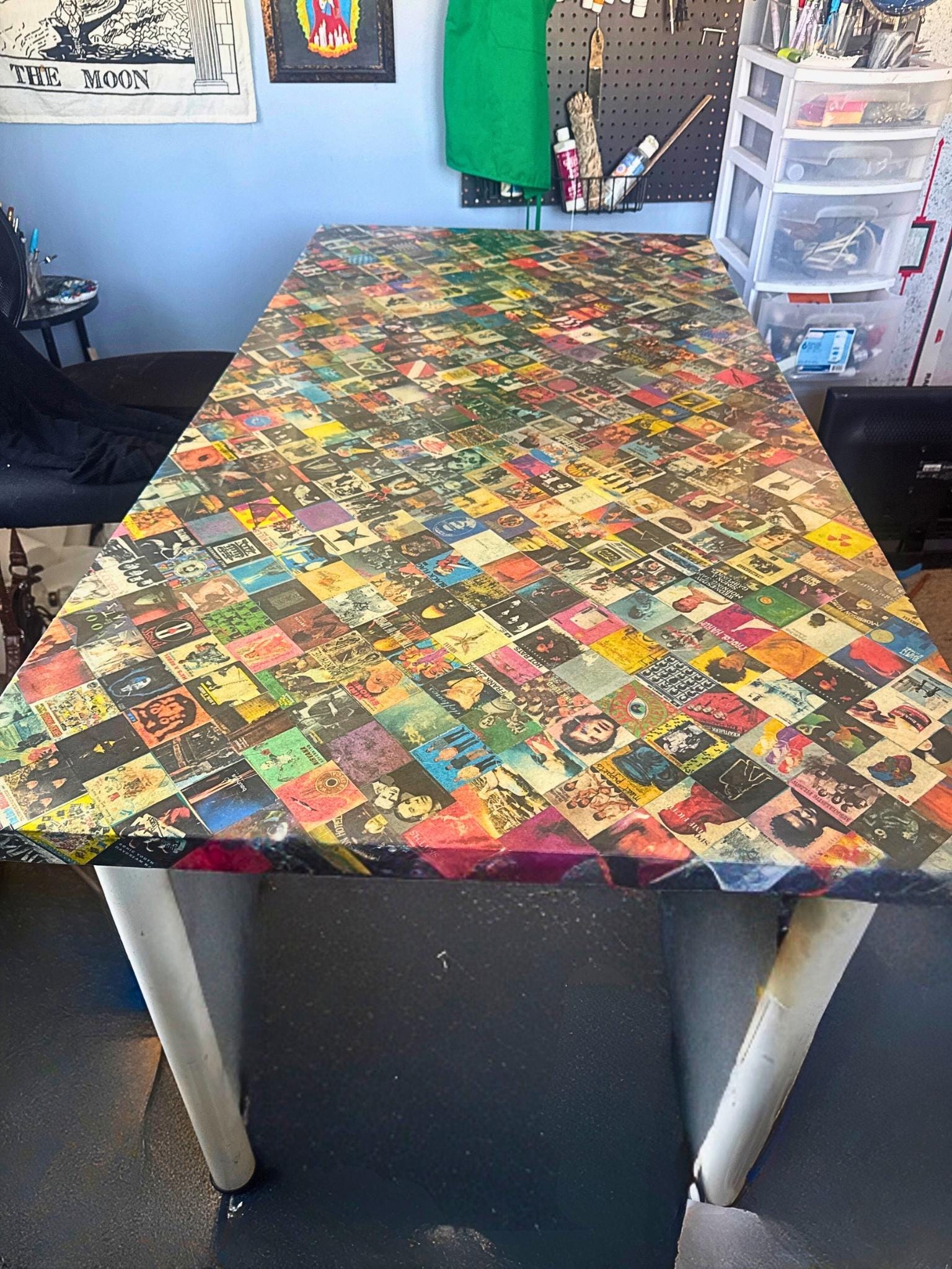 Custom Epoxy Resin Table Top: Pop Culture Collage, Rock Albums
