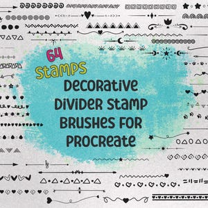 64 Dekorative Linien Divider Stempel für Procreate - handgezeichnete digitale Kunst, Illustrationen & Muster, Procreate Stempel Pinsel