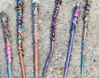 Mystery Magic Wand: Handcrafted Crystal & Wood Witchcraft Tool
