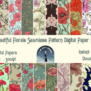 Art Nouveau Floral Paper Pack: Vintage Seamless Patterns (Digital Download)