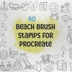 Procreate Stamp Brush Set - 40 Beach & Summer Stamps for Patterns, Illustrations, Digital Art, Procreate Brushes