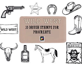 Western Procreate Brush Stamps: Wild West Tattoo Designs (Digital Download)