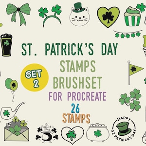 St. Patrick's Day Procreate Stamps: Clover, Leprechaun, Luck (Set 2) (Digital Download)