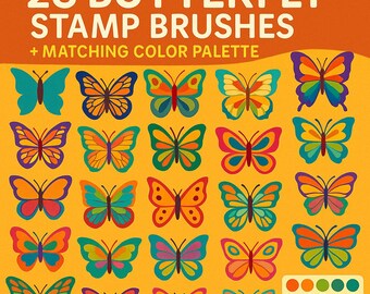 28 Butterfly Stamp Brushes + Matching 20-Color Palette for Procreate