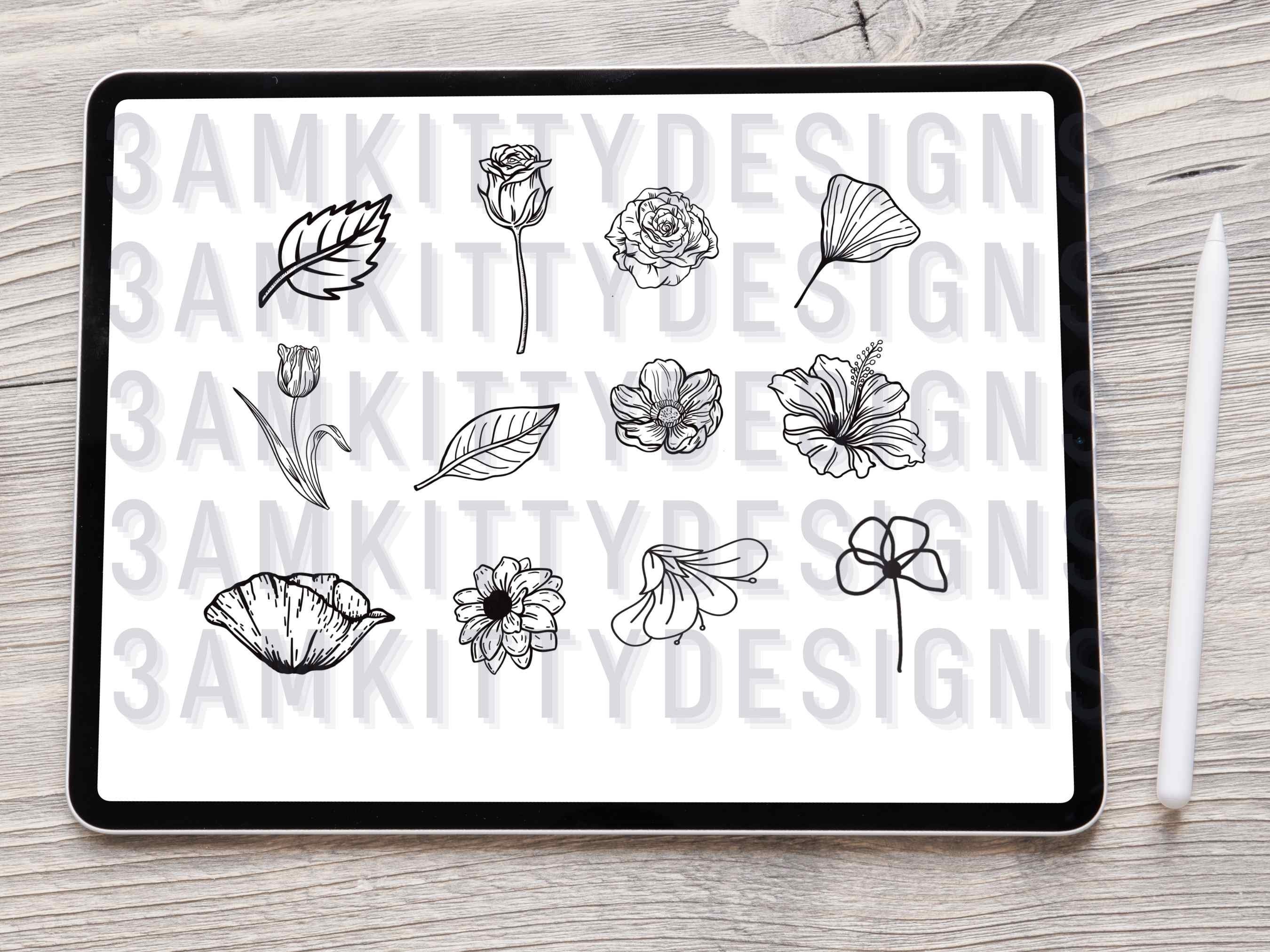80 Botanical Stamp Brushes for Procreate: Floral Elements (digital ...