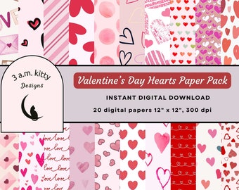 Valentine’s Day Paper Pack Seamless Repeat Patterns Digital download Printable,Scrapbook Wallpaper Personal Commercial Use -20 papers