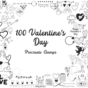 100 Valentine&#39;s Day Procreate Stamps: Hearts & Love (Digital Download)