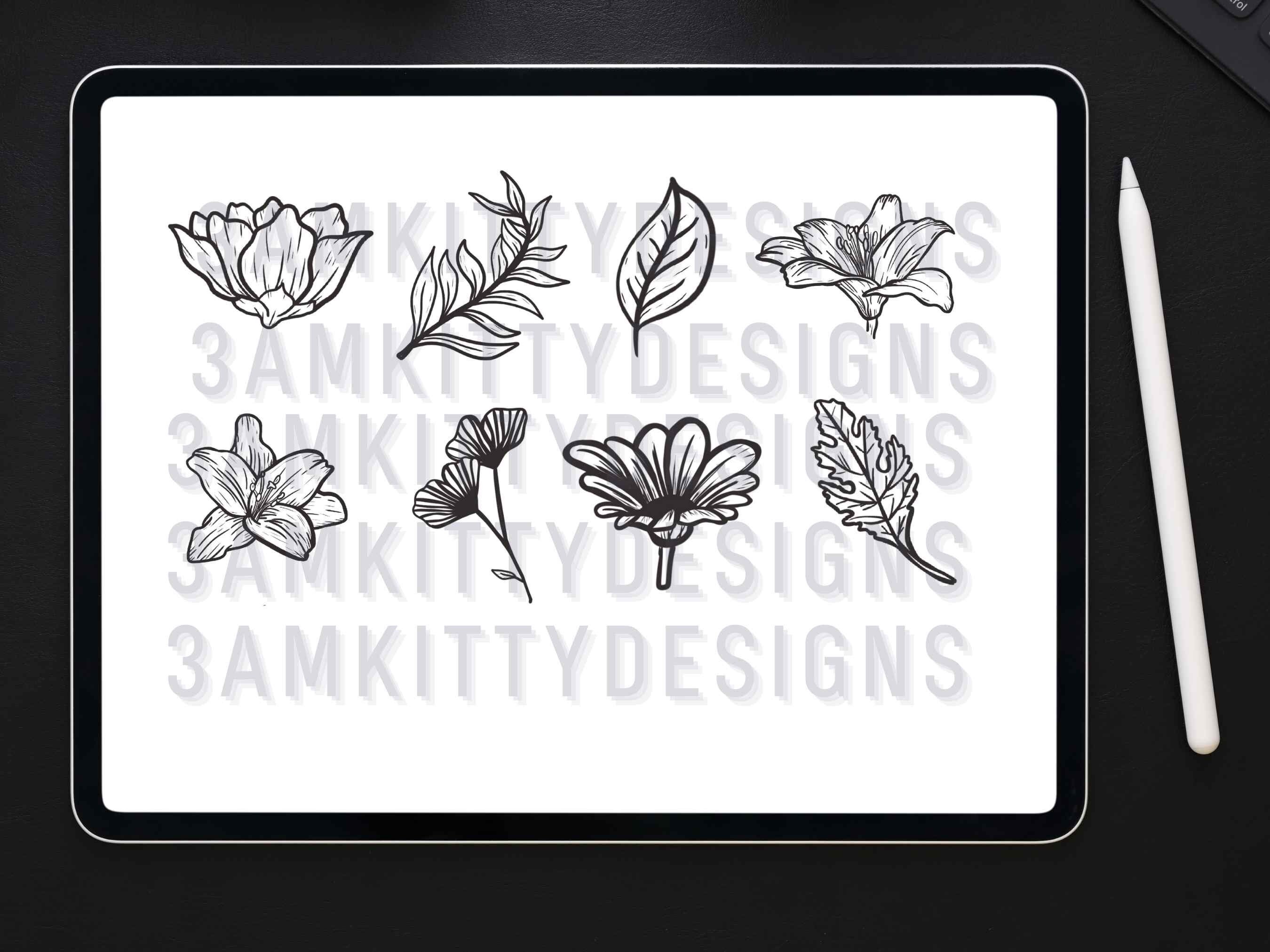 80 Botanical Stamp Brushes for Procreate: Floral Elements (digital ...
