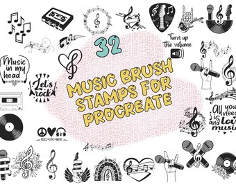 32 Music Procreate Stamp Brushes | Rock n Roll Musician Digital Graphic Stamps | Digital Download