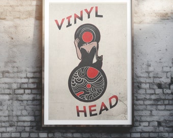 Vinyl Goddess Cat Art Print: Retro Music Poster (Digital Download)