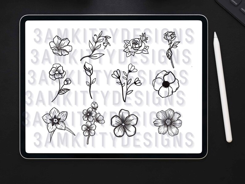 80 Botanical Stamp Brushes for Procreate: Floral Elements (digital ...