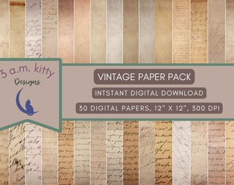 Vintage Papers Digital Printable Paper Pack,Scrapbook Papers, Old Papers, Background Digital Download Personal Commercial Use
