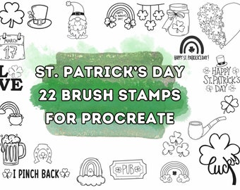 Procreate Stamps, St. Patrick’s Day Procreate Brushes, Procreate Brush Stamps, Tattoo Stamps, Luck, Irish, Clover, Leprechaun, Pot of Gold