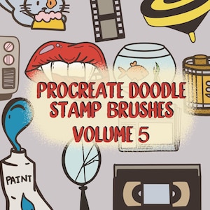 18 Pincéis de Carimbo para Procreate | Conjunto de 5 Pincéis Digitais Desenhados à Mão | Carimbos para Procreate | Arte Digital, Agendas, Adesivos