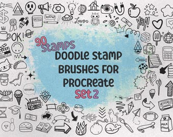 90 Hand Drawn Doodle Stamps for Procreate: Set 2 (Digital Download)