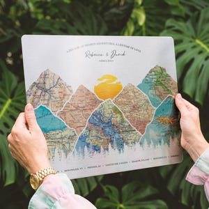 Personalized Map Art With Multiple Locations - 10th Wedding Anniversary Gift for Him on Aluminum