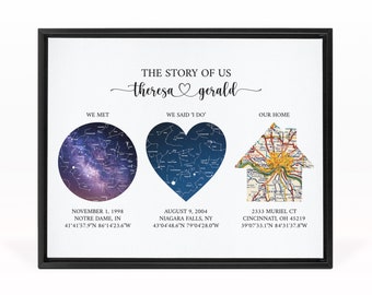 Personalized Gifts For The Couple, The Night Sky Chart Map Gift, Unique Custom Star Map By Date Framed, Wedding Anniversary Gift Idea