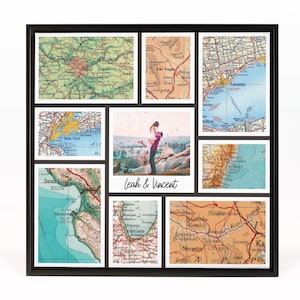 Personalized Vintage Map Collage, Travel Photo Canvas