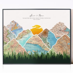 Custom Travel Memories Gift on Paper, 1 Year Anniversary Gift for Boyfriend or Husband, Anniversary Gift, Mountain Wall Art, Wanderlust Gift