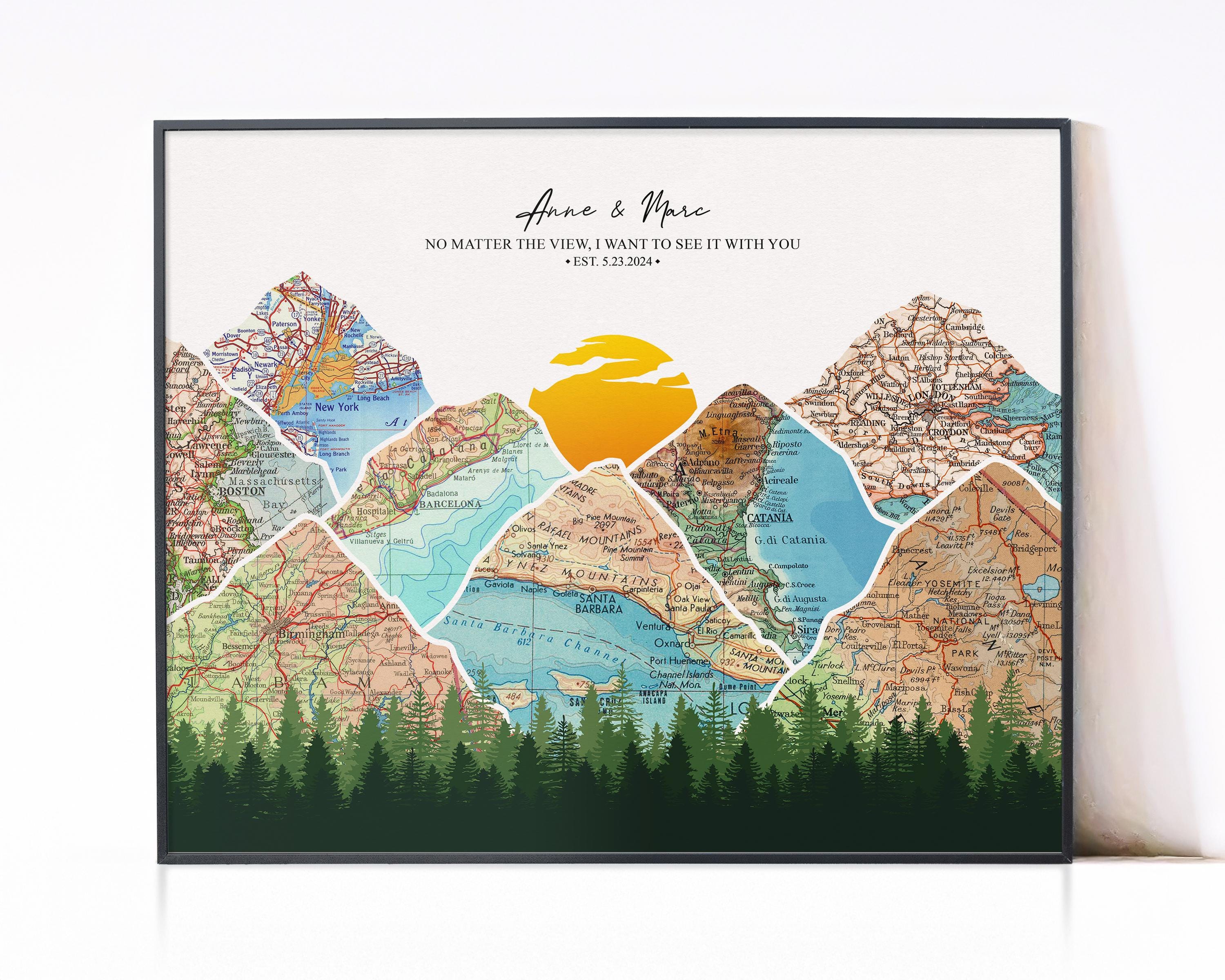 Custom Travel Memories Gift on Paper, 1 Year Anniversary Gift for Boyfriend or Husband, Anniversary Gift, Mountain Wall Art, Wanderlust Gift