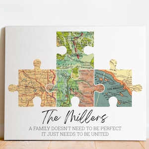 Personalized Puzzle Adventure Map Canvas Print With 2-6 Maps, Long Distance Wall Art, Anniversary Gift, Long Distance Map, Mother's Day Gift image 7