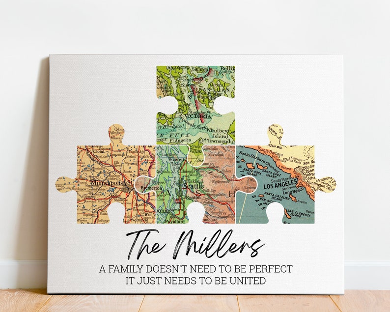 Personalized Puzzle Adventure Map Canvas Print With 2-6 Maps, Long Distance Wall Art, Anniversary Gift, Long Distance Map, Mother's Day Gift image 7