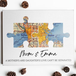 Personalized Puzzle Adventure Map Canvas Print With 2-6 Maps, Long Distance Wall Art, Anniversary Gift, Long Distance Map, Mother's Day Gift Canvas Wrap