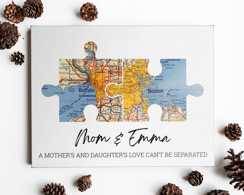 Personalized Puzzle Adventure Map Canvas Print With 2-6 Maps, Long Distance Wall Art, Anniversary Gift, Long Distance Map, Mother's Day Gift Canvas Wrap
