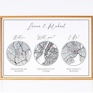 Custom Hello Will You I do Map Art Print, Paper Anniversary, Paper First Map Gift, Anniversary Wedding Gift, First Date Map