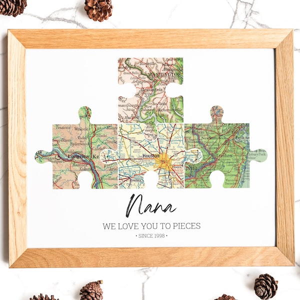 Personalized Puzzle Map With 2-6 Maps, Grandparents Gifts, Long Distance Wall Art, Long Distance Map, Gift for Mom and Dad, Christmas Gift